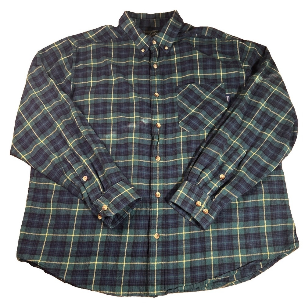 Vintage Woolrich Flannel Shirt Men's XL Green Buffalo Plaid Cotton Y2K Outdoor